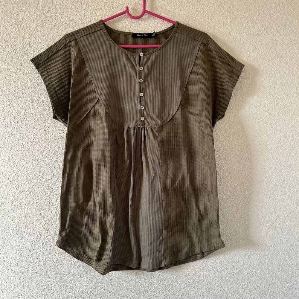 Doe & Rae Babydoll Western Cottagecore Boho Pullover Top Women’s Medium Olive